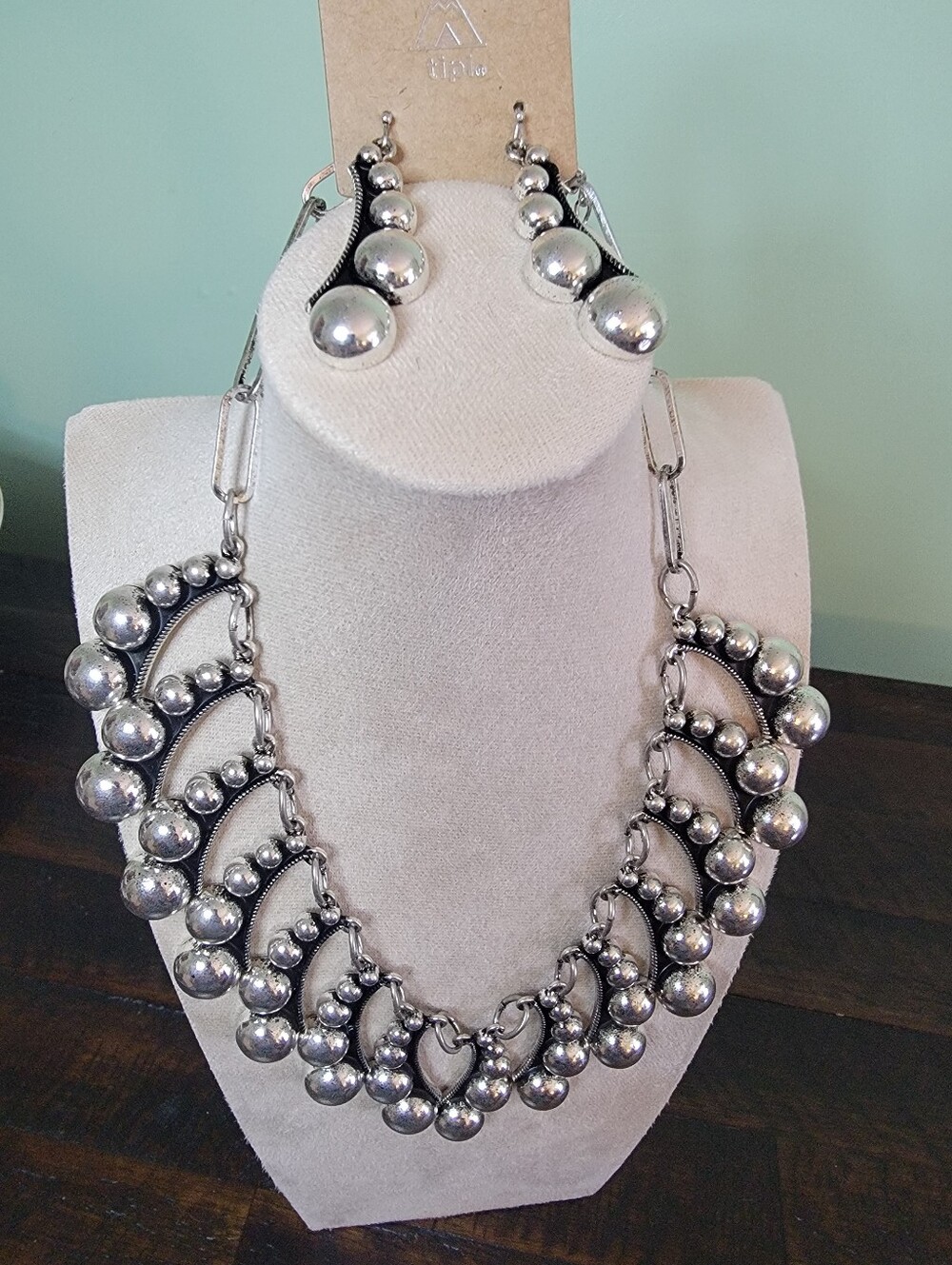 Statement Silver-Tone Beaded Necklace & Earrings Set